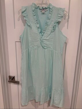 Vineyard Vines Cotton Gauze Ruffle Dress - Light Mint - Size L